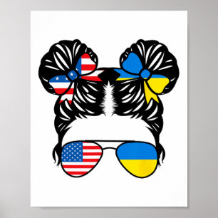Poster Fille moitié américaine moitié ukrainienne Drapeau