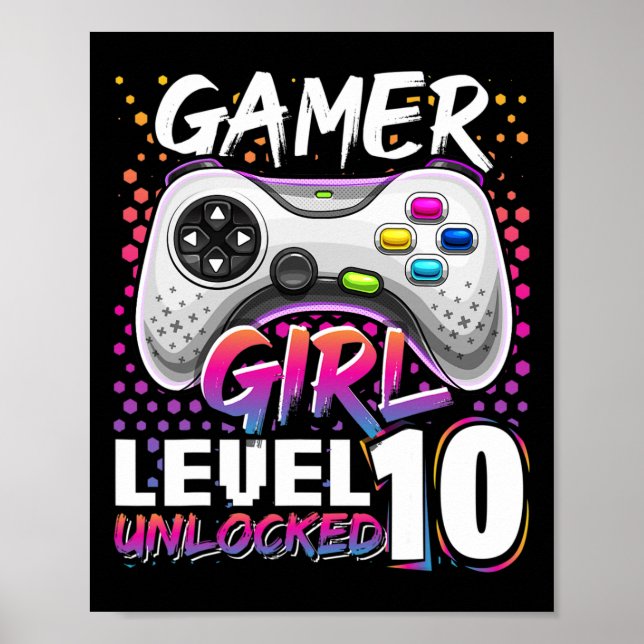 Poster Fille Niveau 10 Déverrouillé Jeu Vidéo Anniversair (Devant)