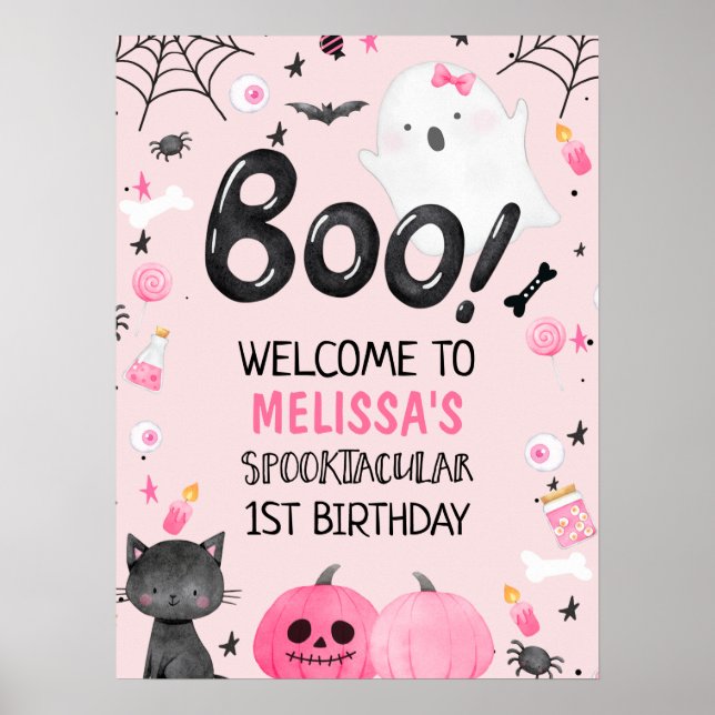 Poster Fille noire rose Boo Halloween Bienvenue Anniversa (Devant)