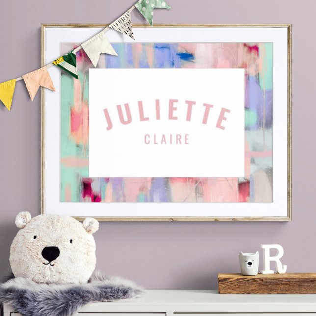 Poster Fille Nom personnalisé Imprimer Pink Pastel Décor  (Customize name! Shown with white mat and wood frame. You will receive print only.)