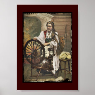 Poster Fille norvégienne une roue de rotation