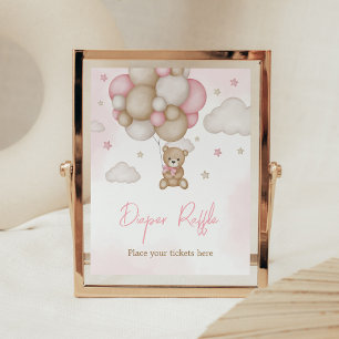 Poster Fille Ours Balloon Baby shower Déchets Raffle