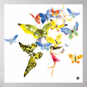 Poster Fille papillon