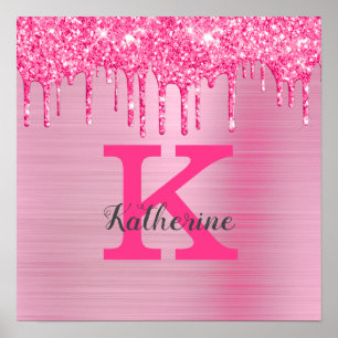 Poster Fille Parties scintillant rose Chic Glam Nom du mo