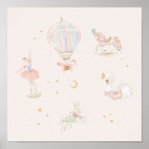 Poster Fille Princesse Rose Ballerine Chambre de conte de