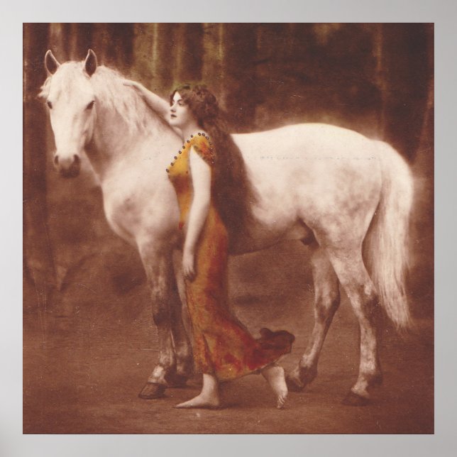 Poster Fille romantique victorienne avec cheval Stallion  (Devant)