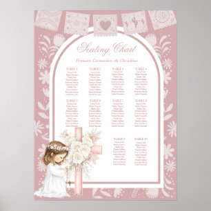 Poster Fille rose agenouillée Primera Comunion