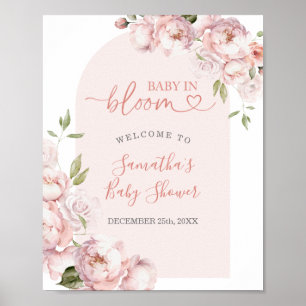Poster Fille rose Baby shower bébé en fleurs Bienvenue