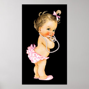 Poster Fille Rose Pantalon à Volants Perle Baby Shower