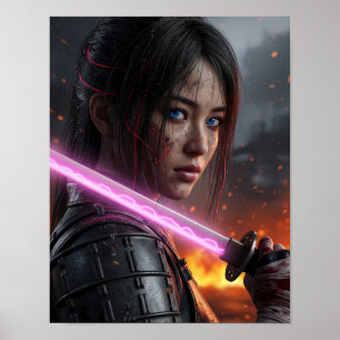 Poster Fille Samouraï Cyberpunk