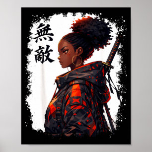 Poster Fille samouraï noire anime guerrière afro africain