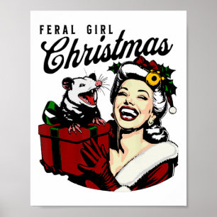 Poster Fille Sauvage Noël Drôle Opossum Possum Joyeux Noë