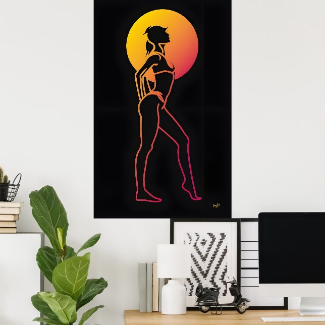 Poster fille silhouette (Bureau à domicile)