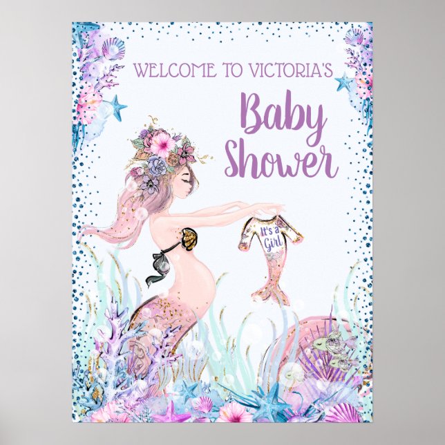 Poster Fille Sirène Baby shower Signes (Devant)