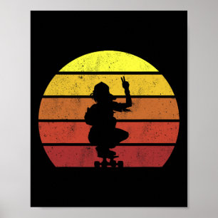 Poster Fille skater skateboard rétro vintage planche à ro