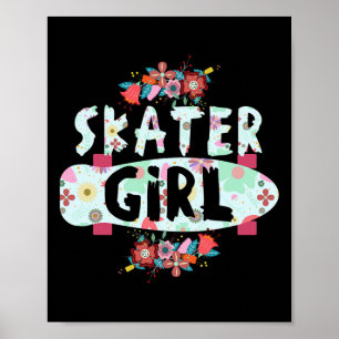 Poster Fille Skateur Planche à Roulettes Florale Pour Fil