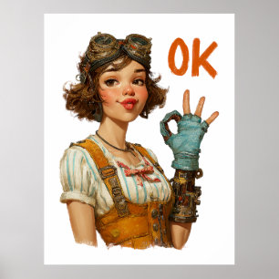 Poster Fille Steampunk geste OK confiant