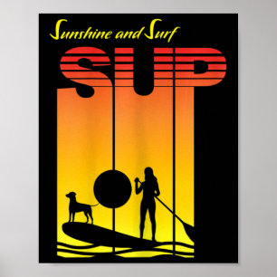 Poster Fille Sup Chien Planche De Paddle Debout Pagaie Co