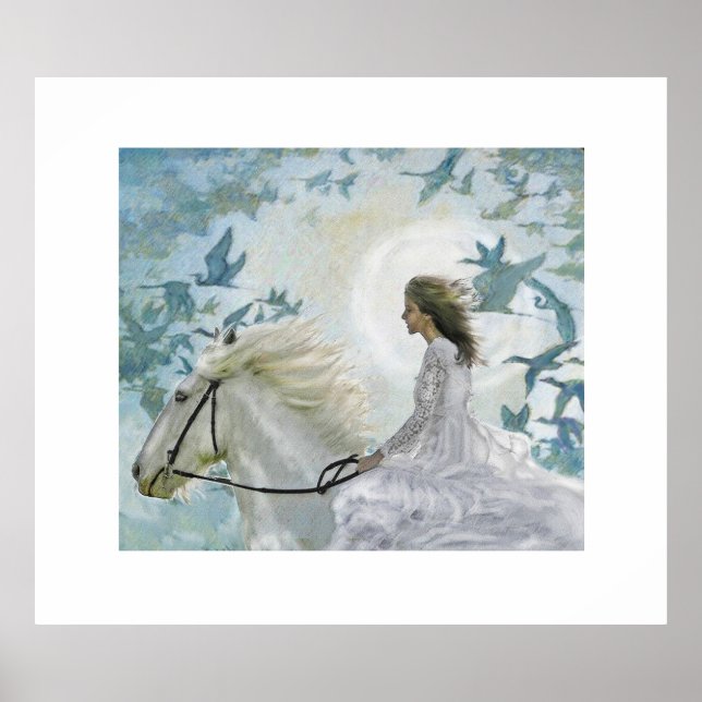 Poster fille sur cheval blanc (Devant)