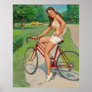 Poster Fille sur la ceinture de vélo vers le haut