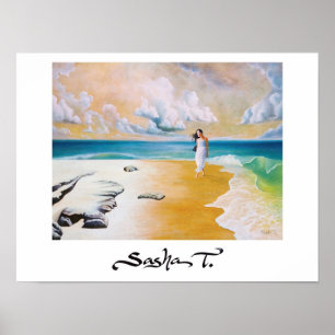 Poster Fille sur la copie d'art de plage