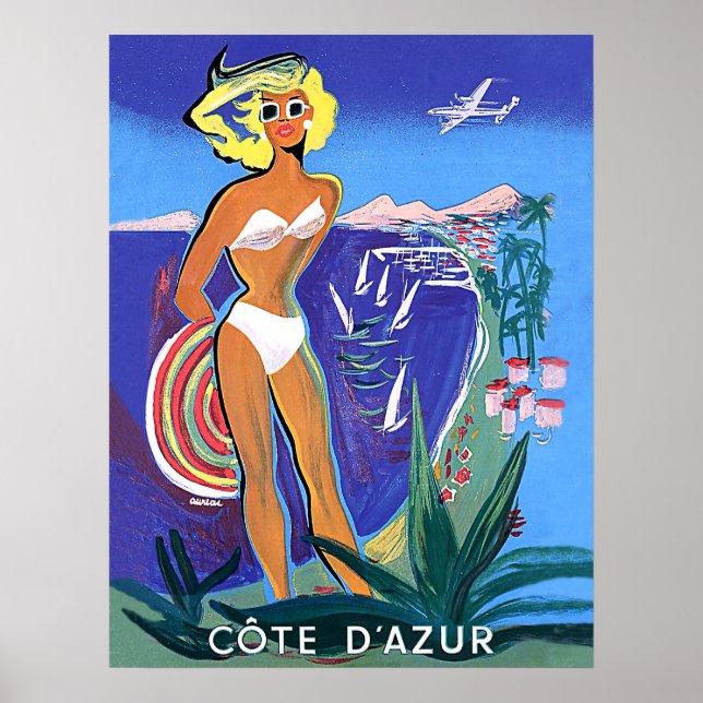 Poster Fille sur la plage, Côte d'Azur (Devant)
