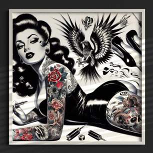 Poster Fille tatouée à l'ancienne