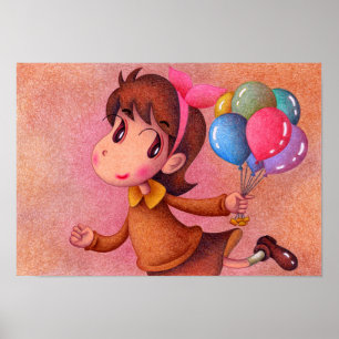 Poster Fille tenant un ballon.