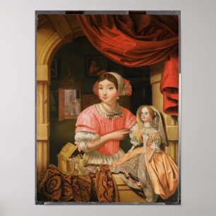 Poster Fille tenant une poupée dans un intérieur