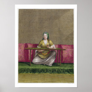 Poster Fille turque, brodant, XVIIIème siècle (engravin