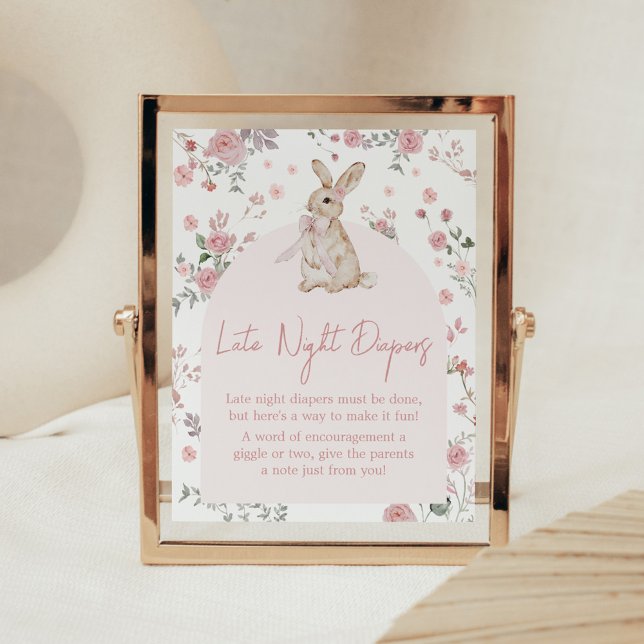 Poster Fille Un Baby shower De Lapin Diapeurs De Nuit Tar (Pink Some Bunny Baby Shower Late Night Diapers Sign)