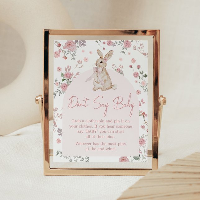 Poster Fille un Baby shower lapin ne dit pas bébé (Pink Some Bunny Baby Shower Don't Say Baby Sign)