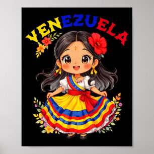 Poster Fille Vénézuélienne Mignonne Robe Traditionnelle A