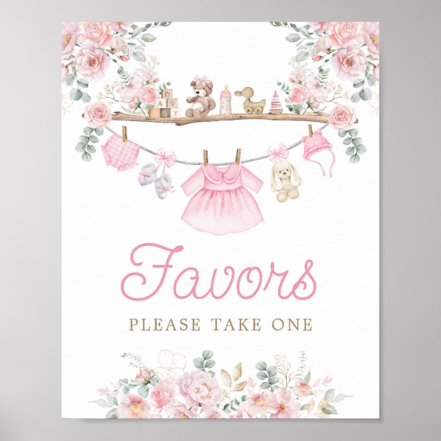 Poster Fille Vêtements de bébé rose Clothesline Favoriser (Devant)