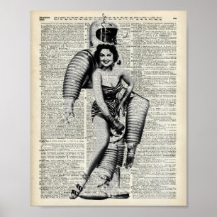 Poster Fille vintage dans le costume d'astronaute