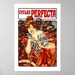 Poster Fille vintage de Mucha sur la bicyclette