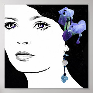 Poster Fille visage jolie illustration de mode fine art