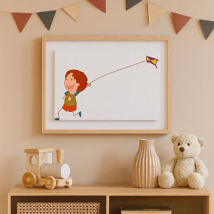 Poster Fille Volant Un Cerf-volant