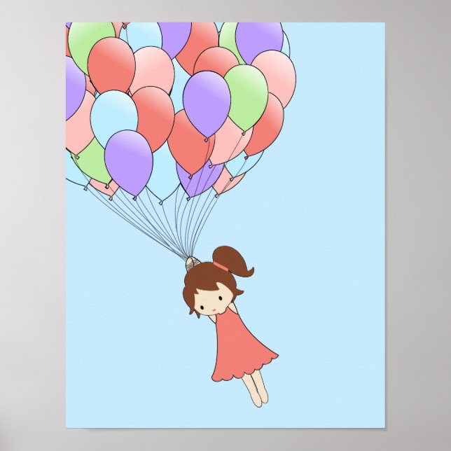 Poster Fille Whimsical avec ballons (Devant)