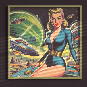 Poster Fille Wi-Fi Sci Retro