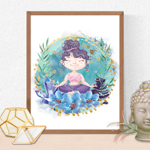Poster Fille Zen Yoga Spa Roches Cristaux Fleurs Spiritue