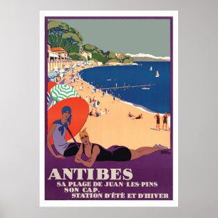 Poster Filles à la plage d'Antibes, France, Côte d'Azur
