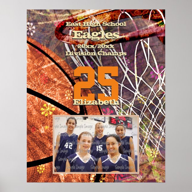 Poster filles ajouter votre photo d'équipe de basket (Devant)