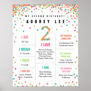 Poster Filles Anniversaire Monnaie rose Turquoise Deuxièm