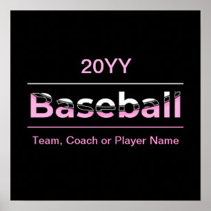 Poster Filles Baseball - Typographie Géométrique Rose
