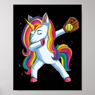 Poster Filles Dabbing Softball Unicorn Vêtements Sport