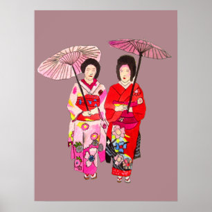 Poster Filles de geisha japonaises avec l'art d'original