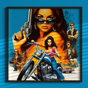 Poster Filles de motard rétro