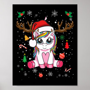 Poster Filles de Noël mignonnes Femmes Noël Unicorn Deer