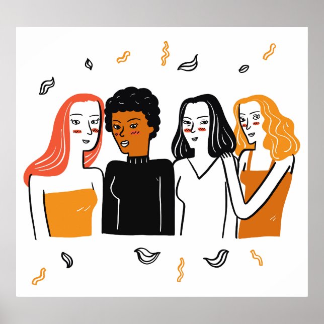 Poster Filles diverses, diverses nationalités ensemble. (Devant)